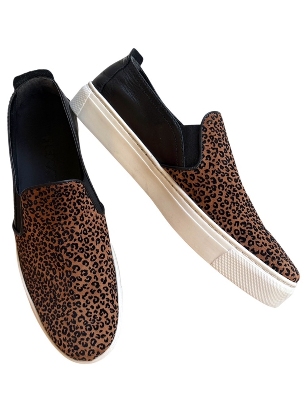 EUC THE FLEXX Leather Sneak Name slip-On Sneaker Flats Animal Print Size 11